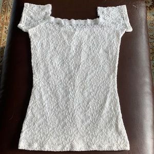 Stretchy Cream Chantilly Lace Top Square Neck